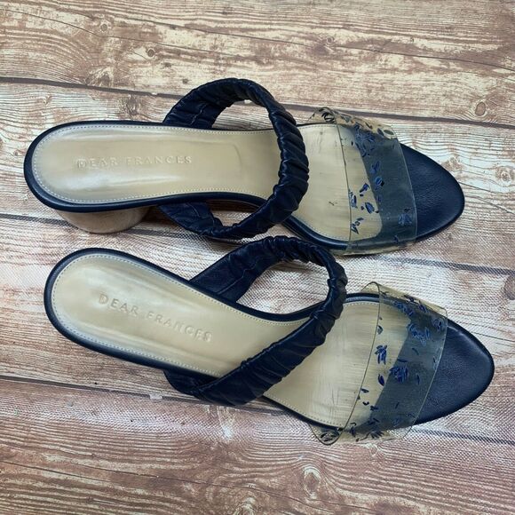 Dear Frances Blue Leather Chunky Heel Clear Sandal Size 39 US 9 Scrunch Mule - Picture 10 of 11
